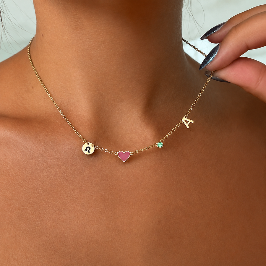 Heart initial necklace, charm detail