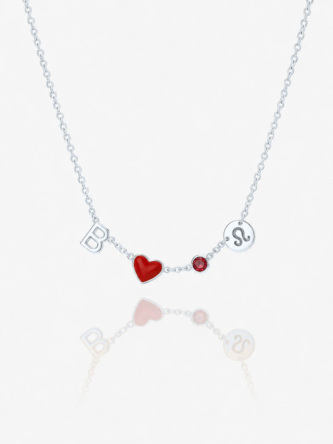 Personalized heart initial necklace in silver