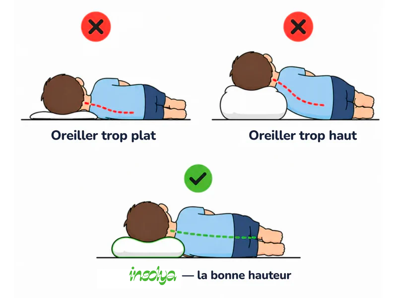 Comparison: pillow too flat, too high, or the right height