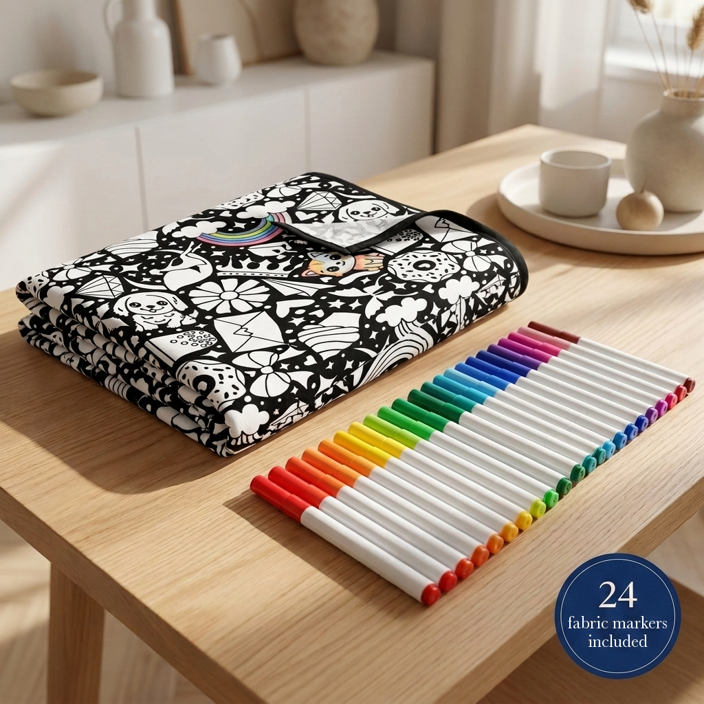 CuddleArt blanket folded with the 24 fabric markers