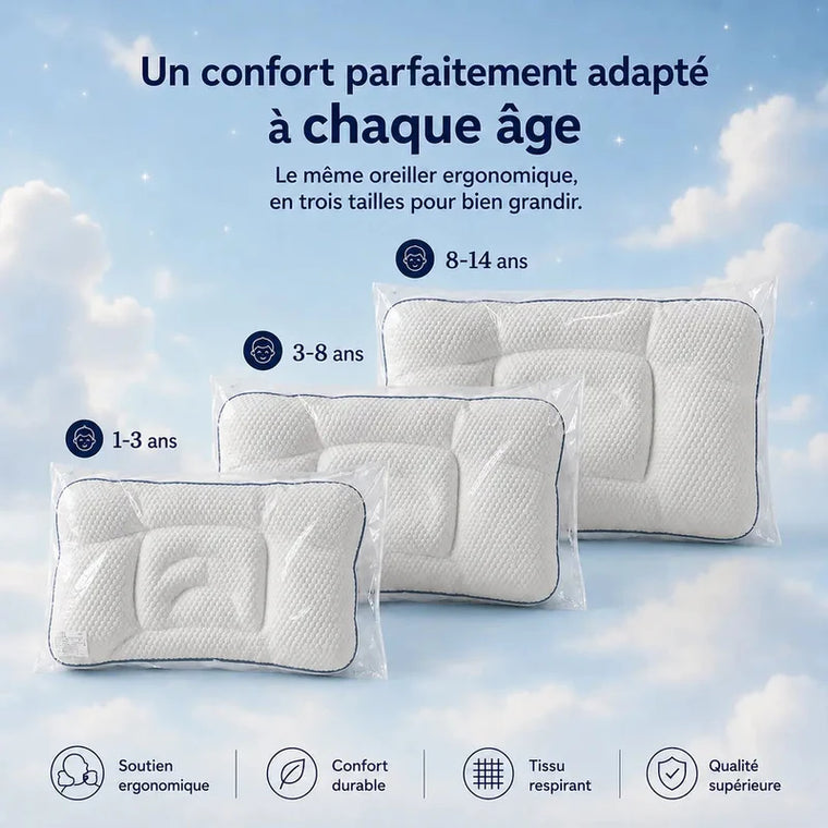 The 3 pillow sizes by age, from 1 to 14 years old