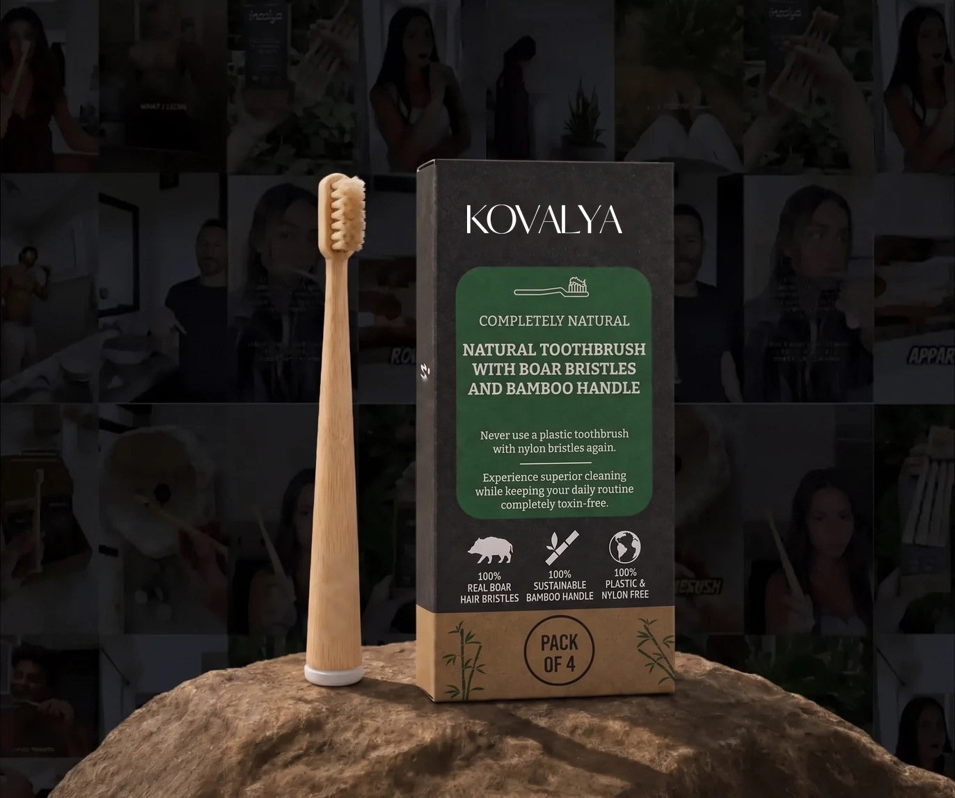 Kovalya natural toothbrush and packaging